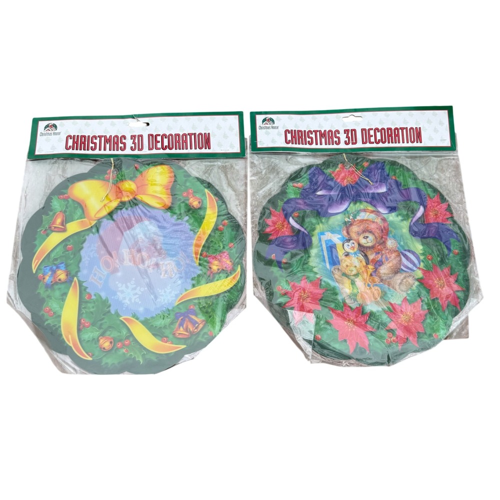 Vintage Christmas House 3D Christmas‎ Decorations Wreath Santa Bear New Sealed